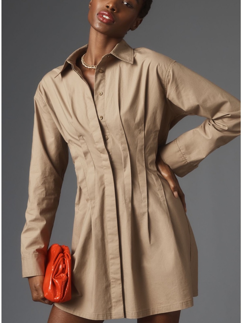 Pilcro Anthropologie khaki pintuck mini shirt dress.  Medium petites. NWT